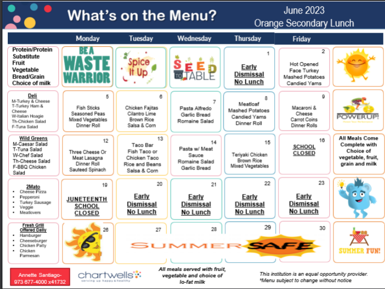  June 2023 Lunch Menu